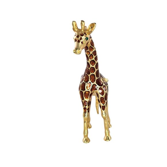 Vintage Giraffe Hinged Trinket Box Metal Enameled Green Rhinestone Eyes - Picture 2 of 9